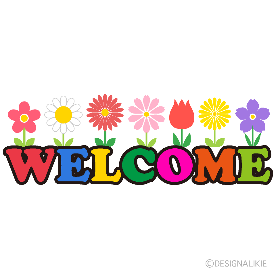 welcome sign with spring flowers blossoming above the letters